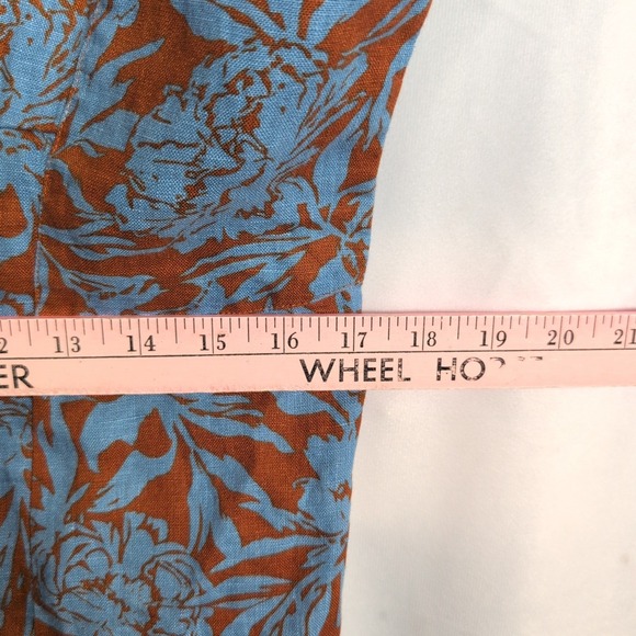 Madewell Sweetheart Mini Dress Blue Rust Floral Linen Womens SZ 16 - Picture 7 of 9